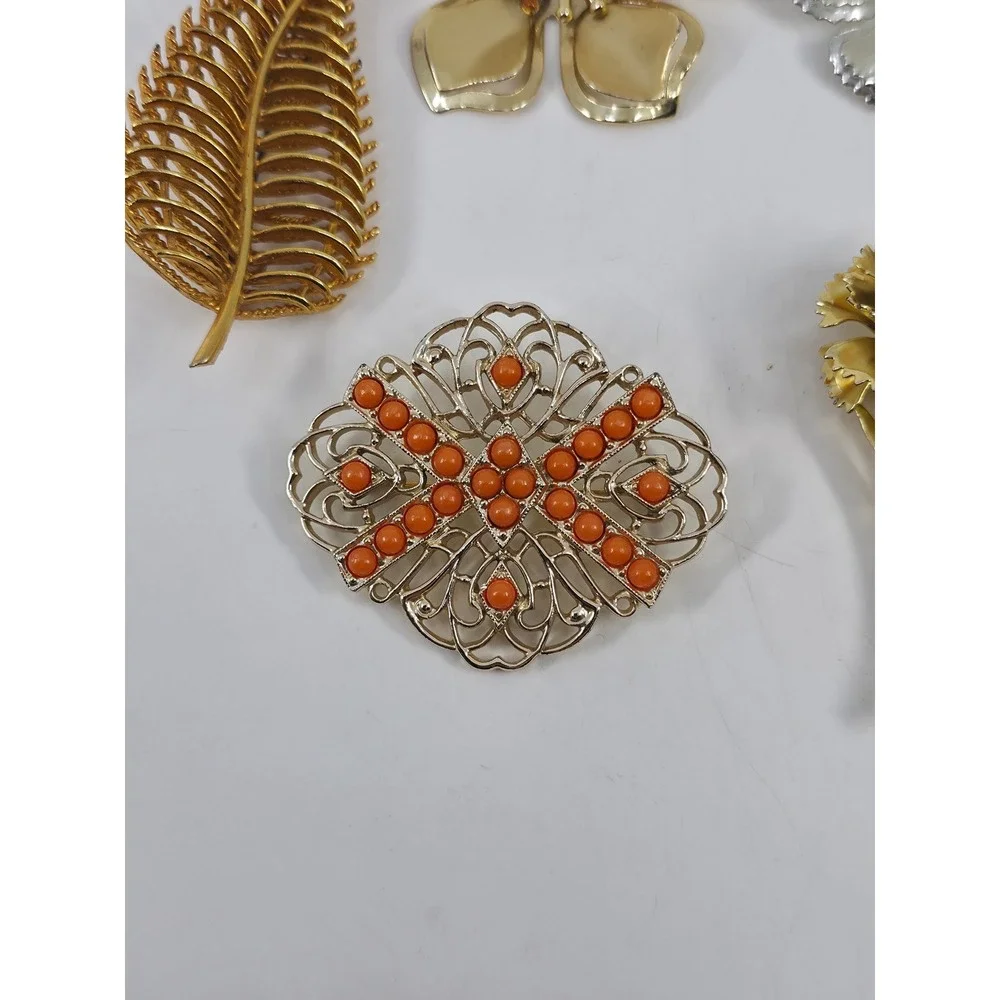 Vintage Brooch‎ Lot 7pc Sarah Coventry Napier Gold Silver Tone Floral Leaf Pearl